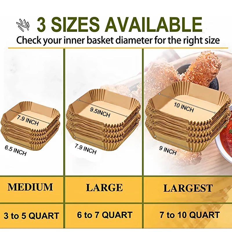 Air Fryer Disposable Paper Liners – Non-Stick Parchment Baking Sheets for Air Fryer, Microwave, Oven, Steamer
