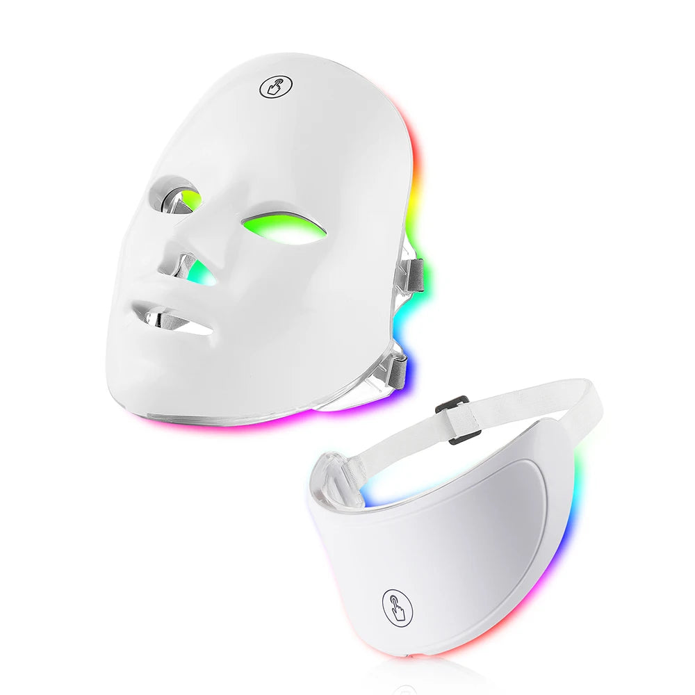7-Color LED Facial Mask with Neck Coverage – Red Light Therapy for Skin Tightening, Lifting & Anti-Aging at Home