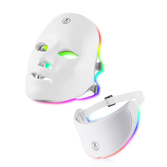 7-Color LED Facial Mask with Neck Coverage – Red Light Therapy for Skin Tightening, Lifting & Anti-Aging at Home