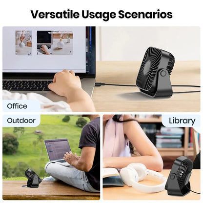 USB Mini Portable Fan 4-Inch – Quiet Desk Table Personal Fan with 3 Speeds, 360° Adjustable Standing Cooling Fan for Home, Office, Camping