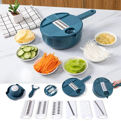 9 in 1 Vegetable Cutter – Multi-Functional Manual Potato Slicer, Shredder & Grater Kitchen Tool