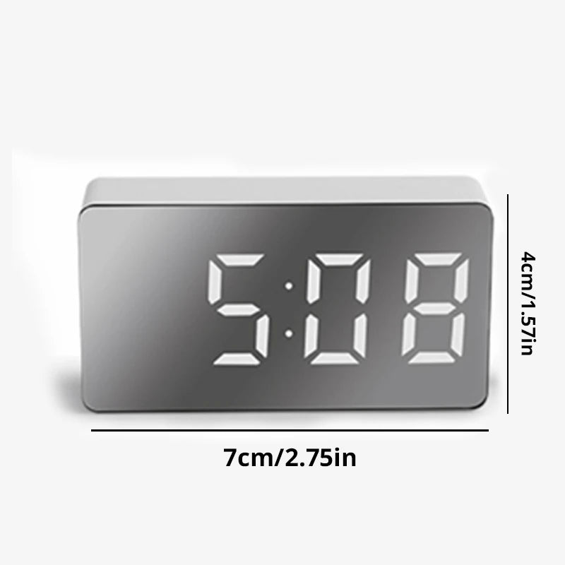 LED Mirror Alarm Clock – Digital USB Desktop Table Clock with Snooze, Night Light & Time Display, Modern Home Decor