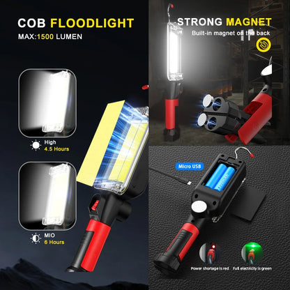 8000LM LED Work Light – COB Rechargeable Floodlight with Magnetic Base & Hook Clip, Portable Waterproof Work Lamp
