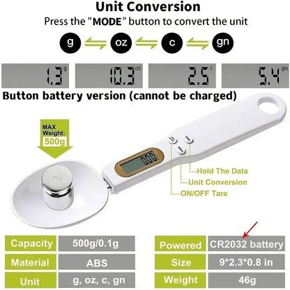 Digital Spoon Scale 500g/0.1g – Mini Electronic Kitchen Scale with LCD Display for Coffee, Flour, Milk & Baking