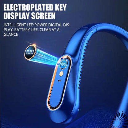 Portable Hanging Neck Fan – Bladeless Mini USB Rechargeable Air Cooler with LED Digital Display, Quiet Personal Cooling Fan
