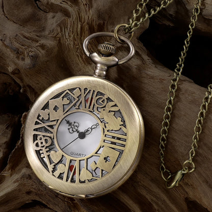 Vintage Bronze Pocket Watch™ – “WonderTime” Alice-Inspired Pocket Fob Necklace