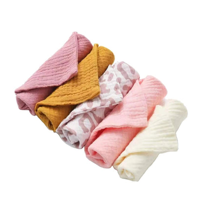 5 Pcs Baby Washcloths – Soft Cotton Muslin Face Towels & Infant Hand Wipes for Feeding & Bath
