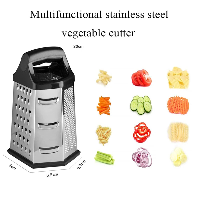 Stainless Steel 6-Sided Box Grater – Multifunctional Vegetable Slicer & Cheese Shredder