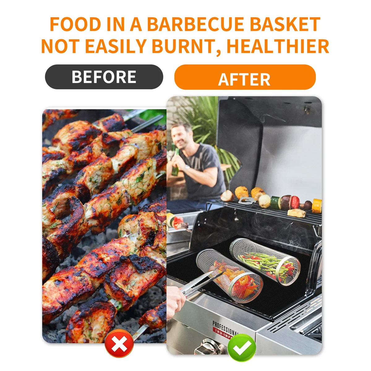 Rotating Stainless Steel BBQ Grill Cage – Cylinder Mesh Basket for Kamado, Smoker, and Outdoor Barbecue Accessories