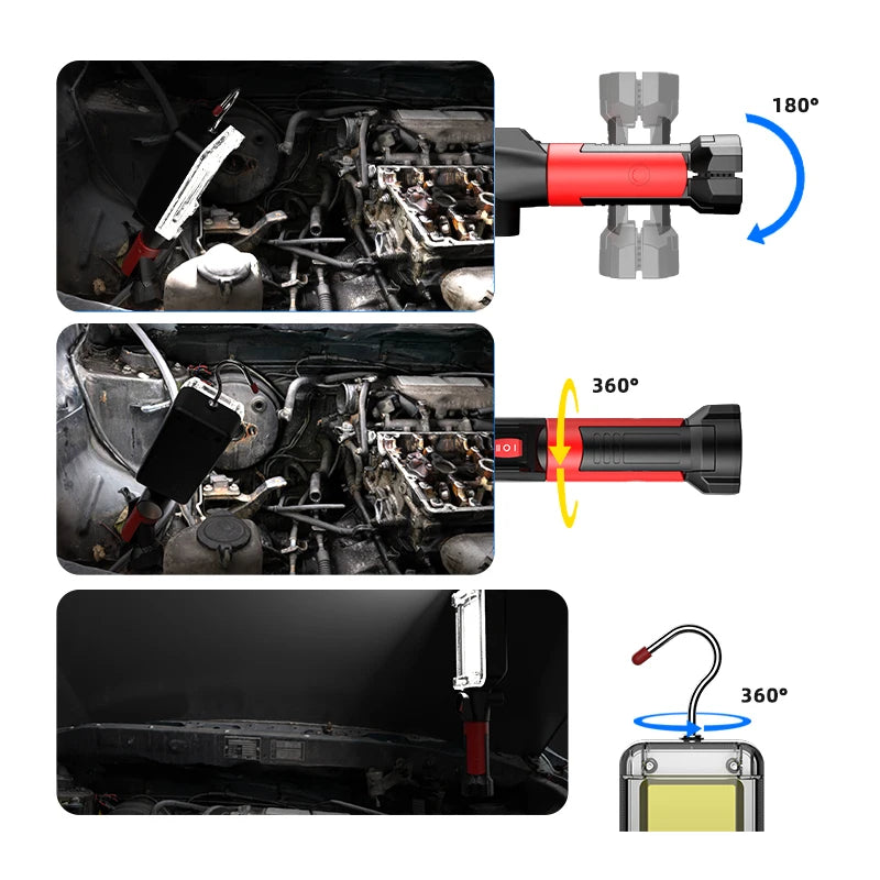 8000LM LED Work Light – COB Rechargeable Floodlight with Magnetic Base & Hook Clip, Portable Waterproof Work Lamp
