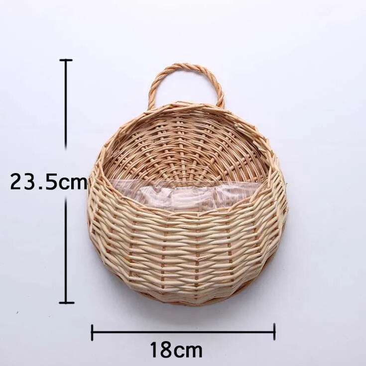 Handmade Wicker Rattan Wall Hanging Flower Planter – Rustic Basket Plant Holder for Indoor & Outdoor Garden Décor