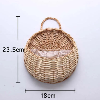 Handmade Wicker Rattan Wall Hanging Flower Planter – Rustic Basket Plant Holder for Indoor & Outdoor Garden Décor