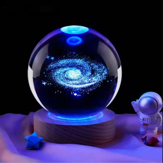 Galaxy Crystal Ball Night Light – 3D Planet & Moon LED Table Lamp, Glowing Space Orb for Bedroom Décor & Christmas Gift