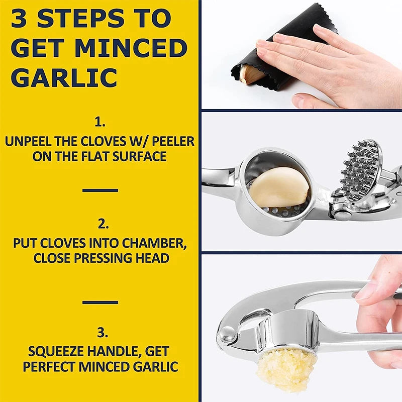 Stainless Steel Garlic Press – Heavy Duty Garlic Mincer & Crusher, Easy to Clean Kitchen Tool