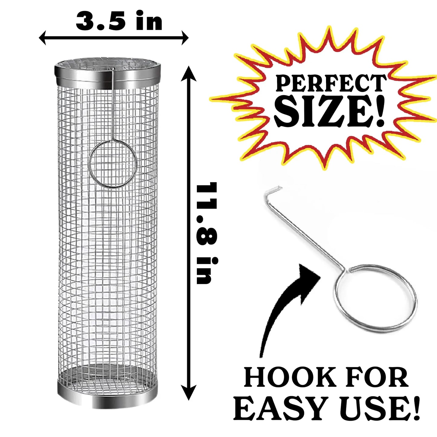 Rotating Stainless Steel BBQ Grill Cage – Cylinder Mesh Basket for Kamado, Smoker, and Outdoor Barbecue Accessories