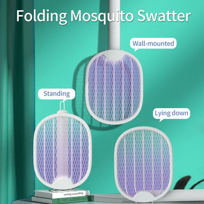 2 in 1 Electric Mosquito Swatter Lamp – USB Rechargeable Folding Insect Killer with Purple Light for Home & Dormitory