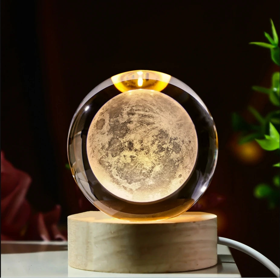Galaxy Crystal Ball Night Light – 3D Planet & Moon LED Table Lamp, Glowing Space Orb for Bedroom Décor & Christmas Gift