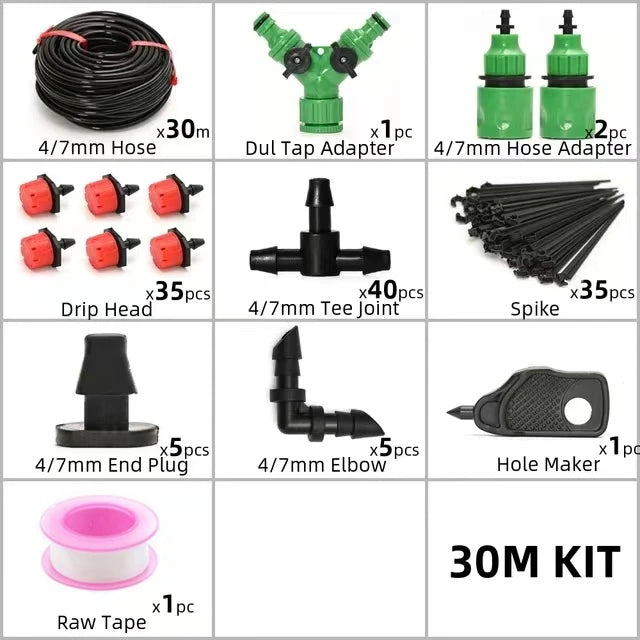 Drip Irrigation System 5-60M Plant Watering Kit – Adjustable Drippers Micro Irrigation Set for Garden, Greenhouse & Patio