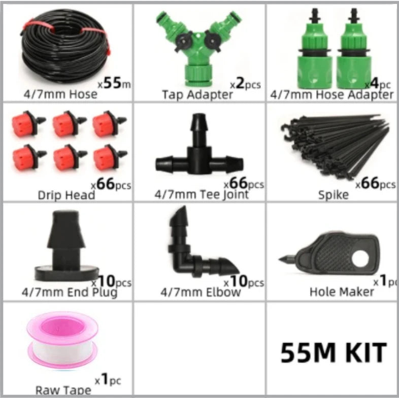 Drip Irrigation System 5-60M Plant Watering Kit – Adjustable Drippers Micro Irrigation Set for Garden, Greenhouse & Patio