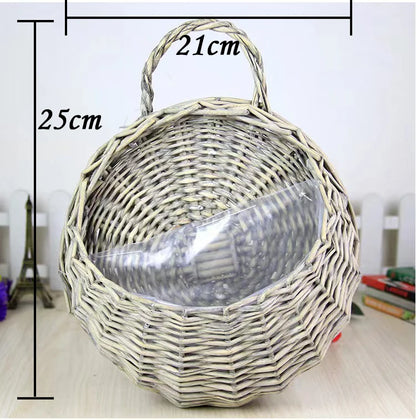 Handmade Wicker Rattan Wall Hanging Flower Planter – Rustic Basket Plant Holder for Indoor & Outdoor Garden Décor