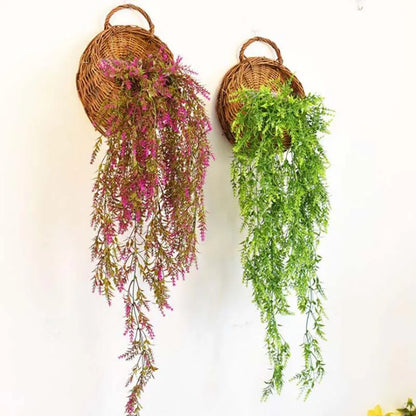 Handmade Wicker Rattan Wall Hanging Flower Planter – Rustic Basket Plant Holder for Indoor & Outdoor Garden Décor