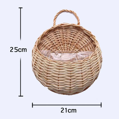 Handmade Wicker Rattan Wall Hanging Flower Planter – Rustic Basket Plant Holder for Indoor & Outdoor Garden Décor