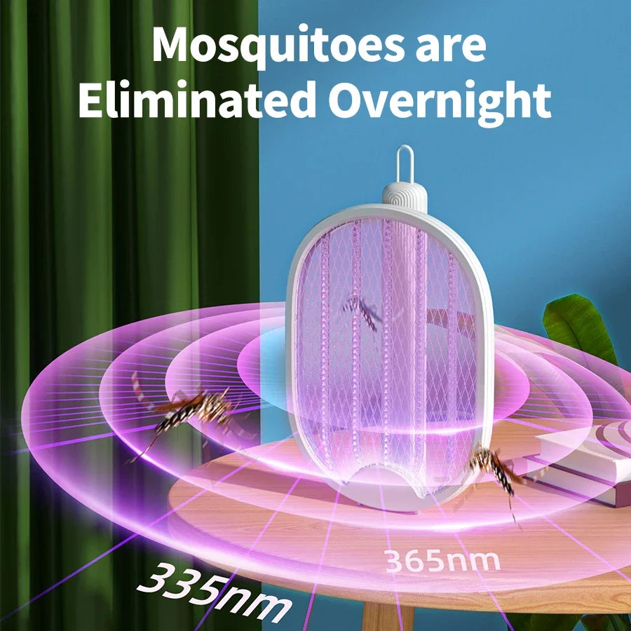 2 in 1 Electric Mosquito Swatter Lamp – USB Rechargeable Folding Insect Killer with Purple Light for Home & Dormitory