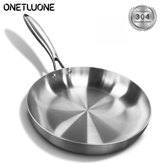304 Stainless Steel Frying Pan – Nonstick Skillet, Uncoated Cookware for Gas & Induction Stoves, Steak & Everyday Cooking Pot