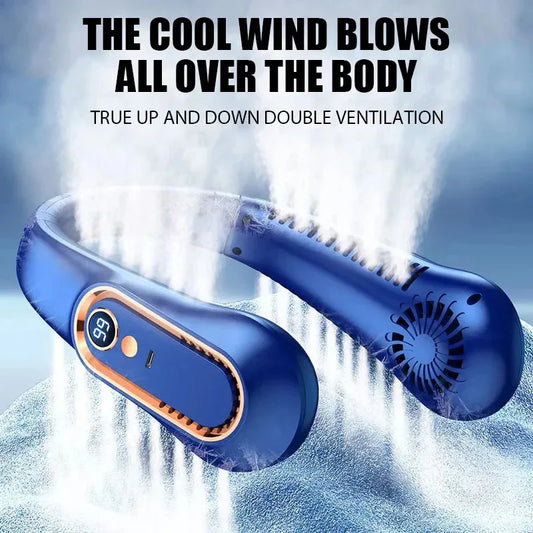 Portable Hanging Neck Fan – Bladeless Mini USB Rechargeable Air Cooler with LED Digital Display, Quiet Personal Cooling Fan