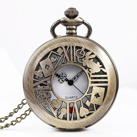 Vintage Bronze Pocket Watch™ – “WonderTime” Alice-Inspired Pocket Fob Necklace