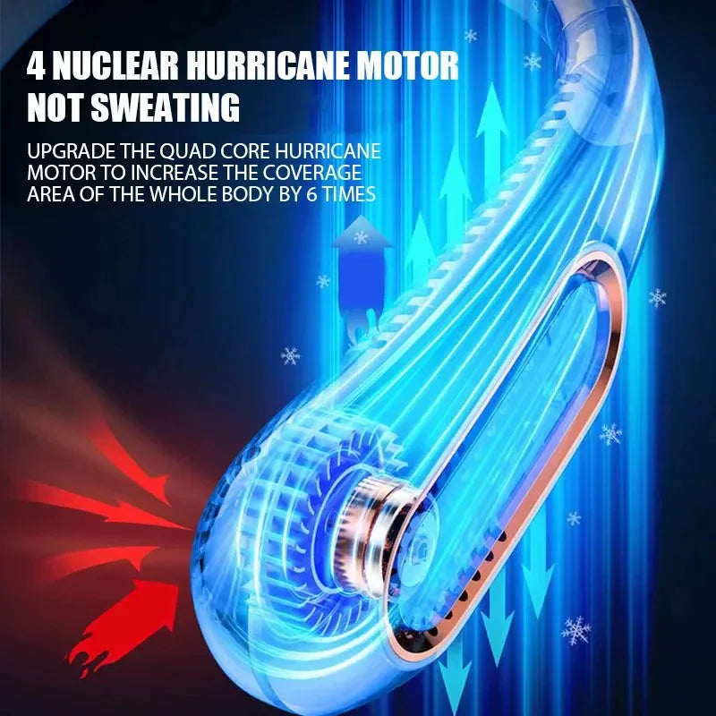 Portable Hanging Neck Fan – Bladeless Mini USB Rechargeable Air Cooler with LED Digital Display, Quiet Personal Cooling Fan