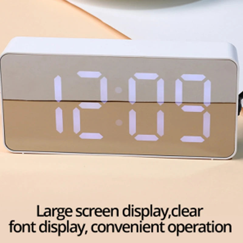 LED Mirror Alarm Clock – Digital USB Desktop Table Clock with Snooze, Night Light & Time Display, Modern Home Decor