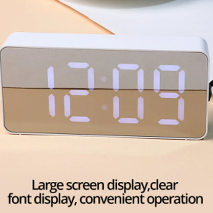 LED Mirror Alarm Clock – Digital USB Desktop Table Clock with Snooze, Night Light & Time Display, Modern Home Decor