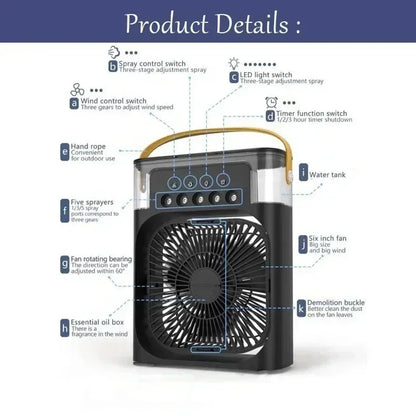 3 in 1 Portable Air Conditioner Fan – Mini Air Cooler, Humidifier & LED Night Light for Home or Office