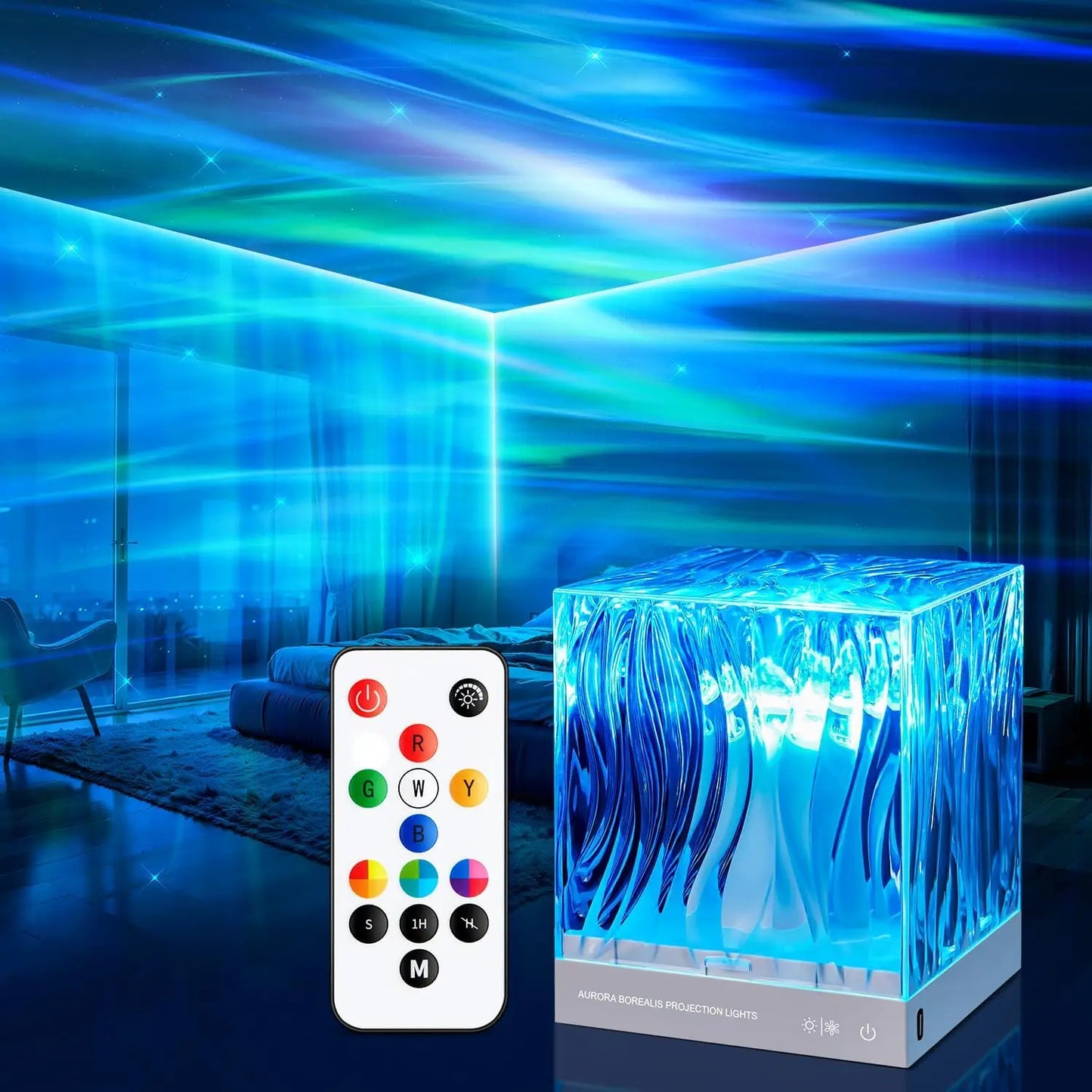Aurora & Ocean Wave Water Ripple Projector Lamp – 17-Color Northern Lights LED Night Light
