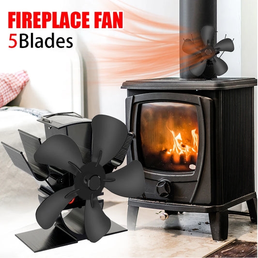 Mini Heat Powered Stove Fan – 5-Blade Quiet Fireplace Fan for Wood Burner, Eco-Friendly Heat Distribution Fan for Winter Home Heating