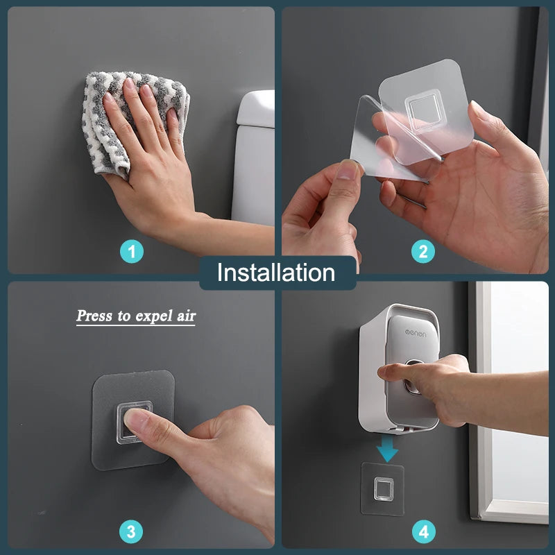 Automatic Toothpaste Dispenser – Wall Mounted Toothpaste Squeezer with Toothbrush Holder Rack, Punch-Free Bathroom Organizer