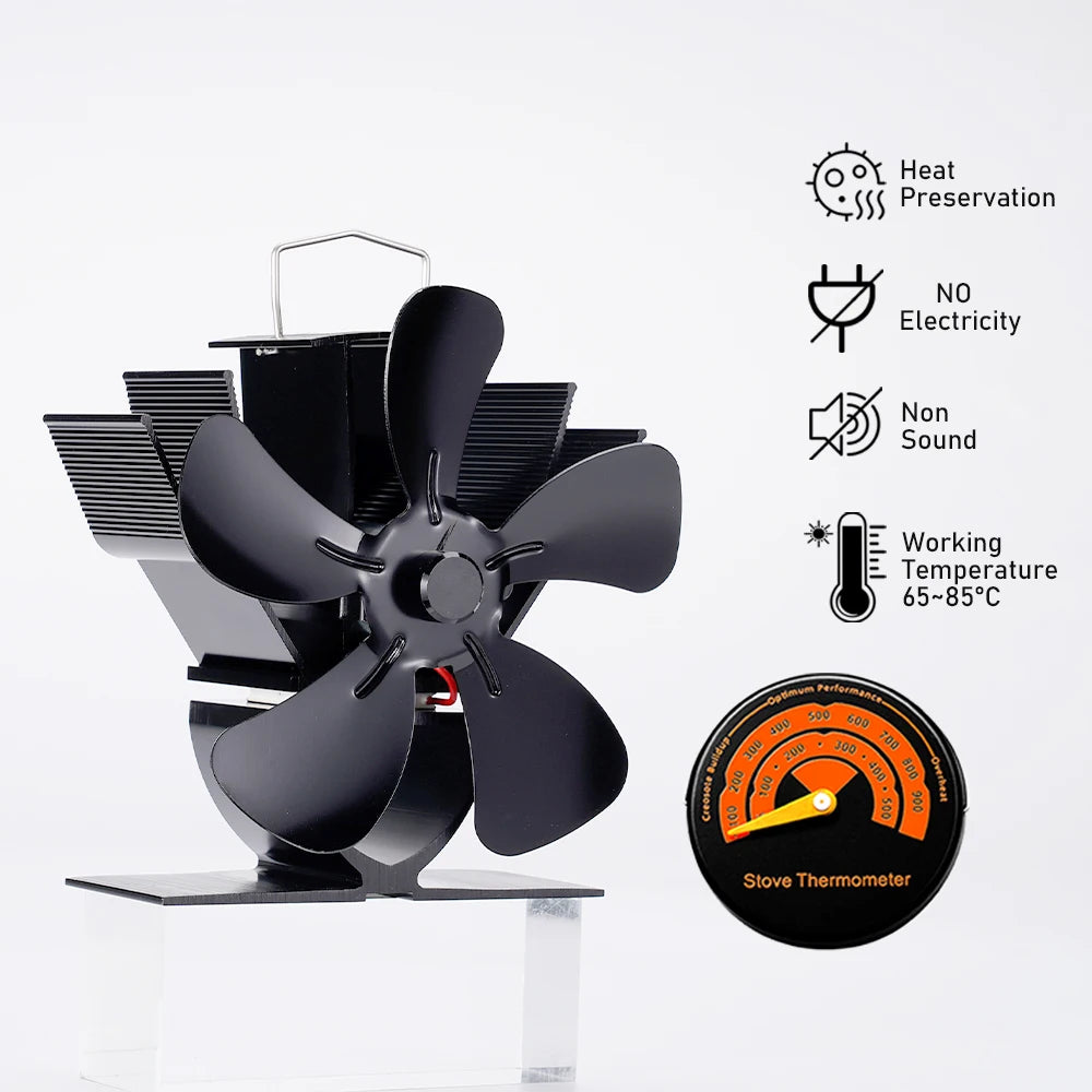 Mini Heat Powered Stove Fan – 5-Blade Quiet Fireplace Fan for Wood Burner, Eco-Friendly Heat Distribution Fan for Winter Home Heating