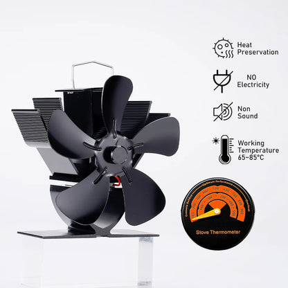Mini Heat Powered Stove Fan – 5-Blade Quiet Fireplace Fan for Wood Burner, Eco-Friendly Heat Distribution Fan for Winter Home Heating