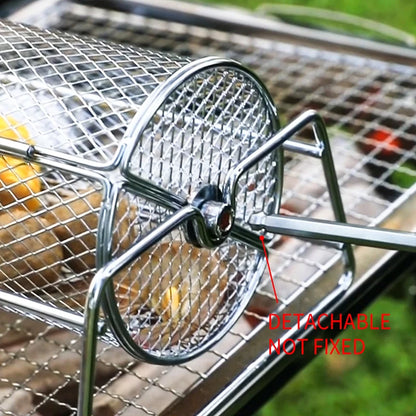 Stainless Steel Rolling Grill Mesh Basket – 360° Rotating Rotisserie Cylinder for BBQ