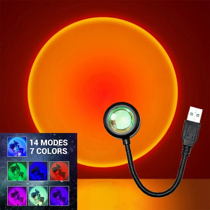 USB Sunset Lamp Projector – LED Mood Light and Night Light for Bedroom, Living Room & Party Photography Decor