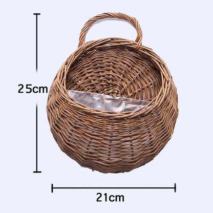 Handmade Wicker Rattan Wall Hanging Flower Planter – Rustic Basket Plant Holder for Indoor & Outdoor Garden Décor