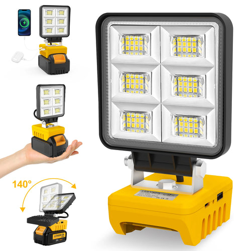 5200LM LED Work Light – Portable 48W Cordless Flood Light with Adjustable Base, Rechargeable Work Light Compatible with DeWalt
