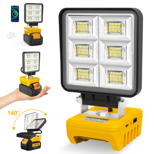 5200LM LED Work Light – Portable 48W Cordless Flood Light with Adjustable Base, Rechargeable Work Light Compatible with DeWalt