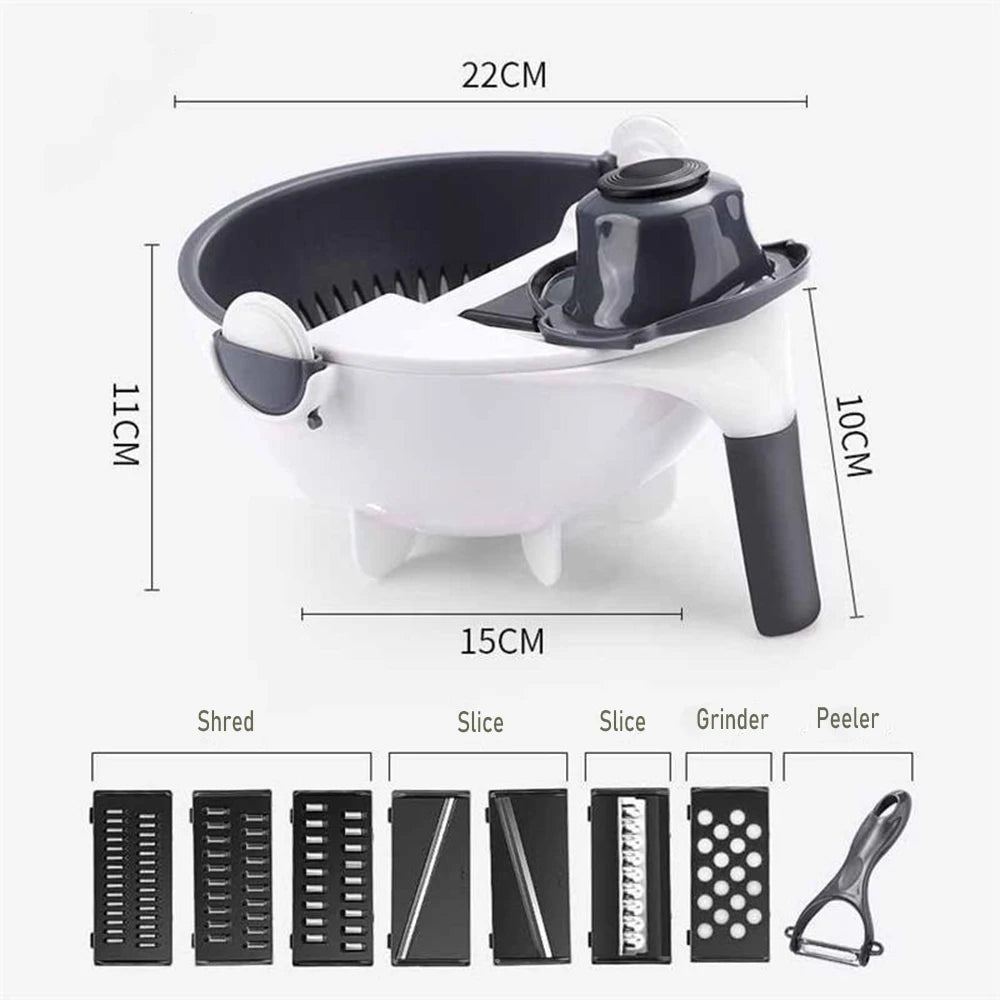 9 in 1 Vegetable Cutter – Multi-Functional Manual Potato Slicer, Shredder & Grater Kitchen Tool