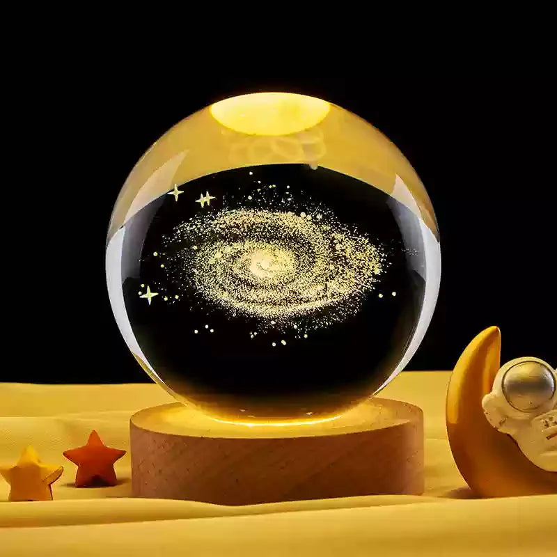 Galaxy Crystal Ball Night Light – 3D Planet & Moon LED Table Lamp, Glowing Space Orb for Bedroom Décor & Christmas Gift