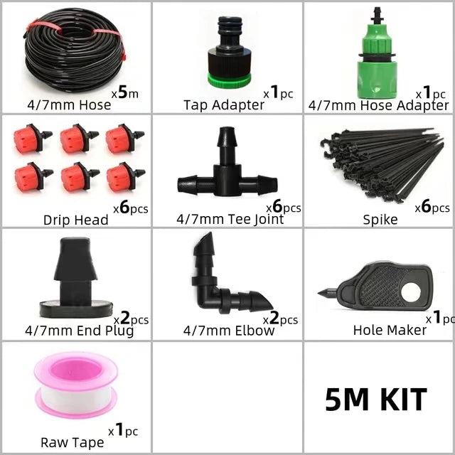 Drip Irrigation System 5-60M Plant Watering Kit – Adjustable Drippers Micro Irrigation Set for Garden, Greenhouse & Patio