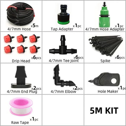 Drip Irrigation System 5-60M Plant Watering Kit – Adjustable Drippers Micro Irrigation Set for Garden, Greenhouse & Patio