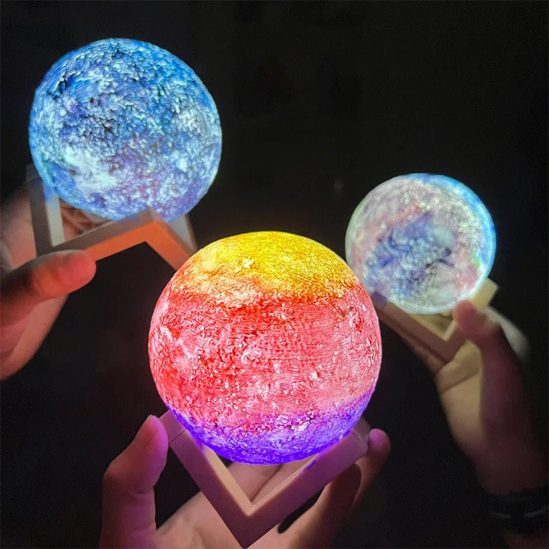 DIY Moon & Planet Lamp Kit – 3D Rechargeable Touch-Dimmable LED Moon Lamp with Wooden Stand, Perfect Gift for Him & Her