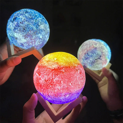 DIY Moon & Planet Lamp Kit – 3D Rechargeable Touch-Dimmable LED Moon Lamp with Wooden Stand, Perfect Gift for Him & Her
